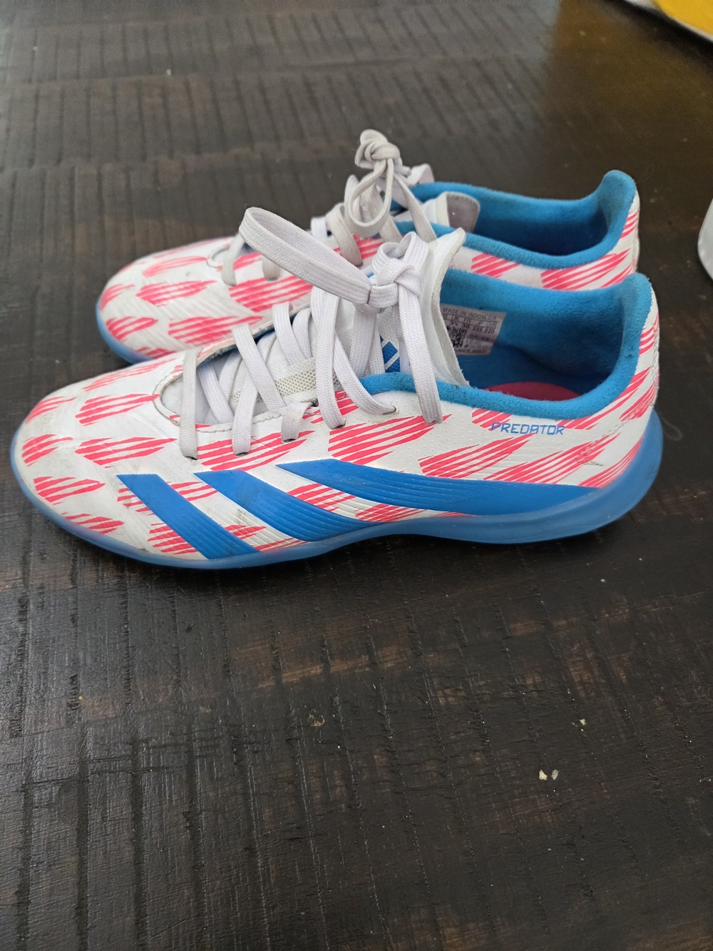 Adidas Predator Kids Girls White Pink Blue  Soccer Cleats Sneakers
